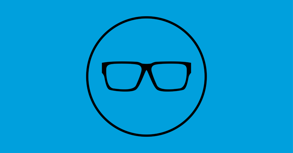 image rectangle bleu avec pictogramme des lunettes